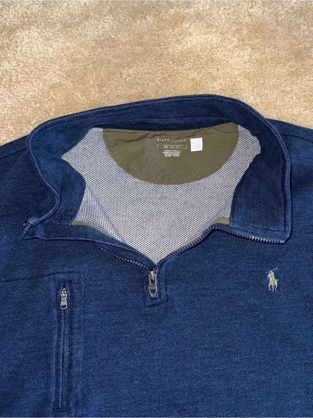 Polo Ralph Lauren Navy Heather Quarter Zip Pocket Pullover Sweater 3XB